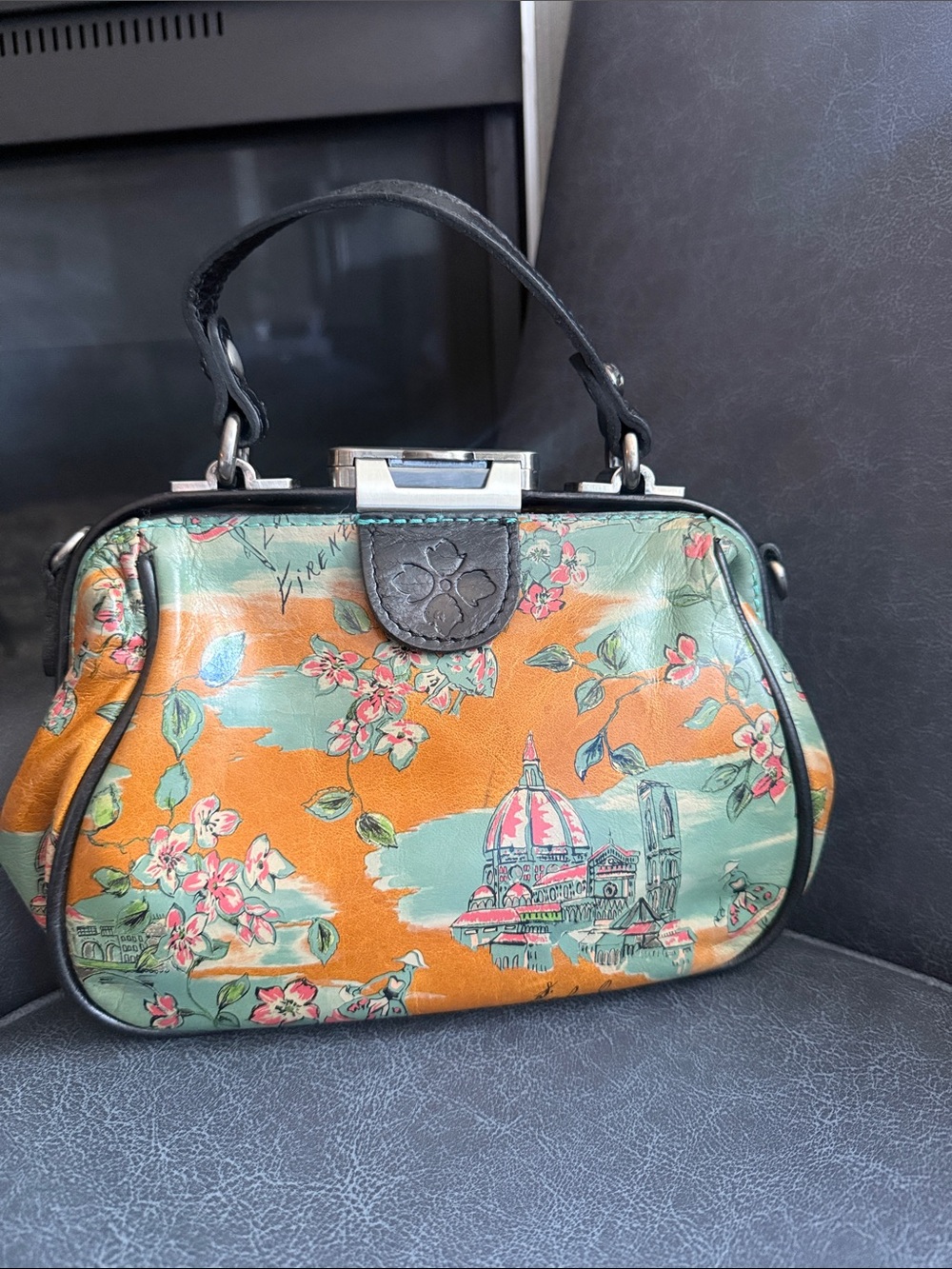 Patricia Nash Frame Satchel Handbag Leather Trim Doctor Bag Multicolor